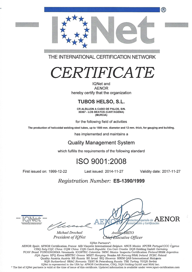 Certificado IQNET Tubos Helso
